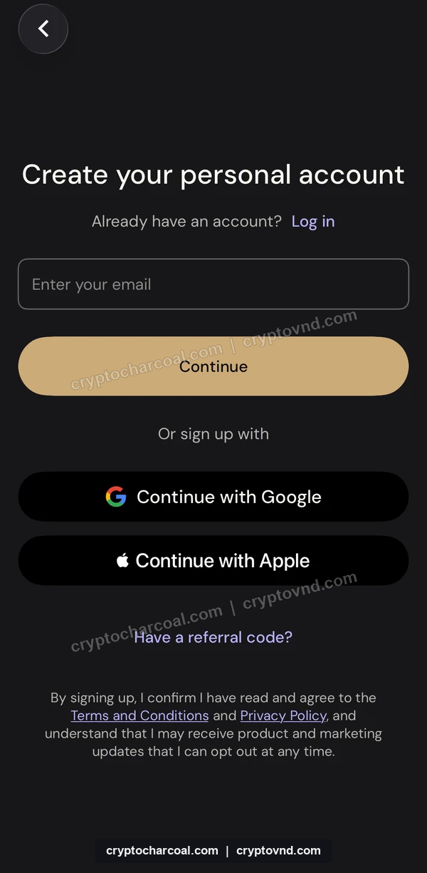 이더파이 개인 계정 이메일 가입과 Have a referral code 입력 위치