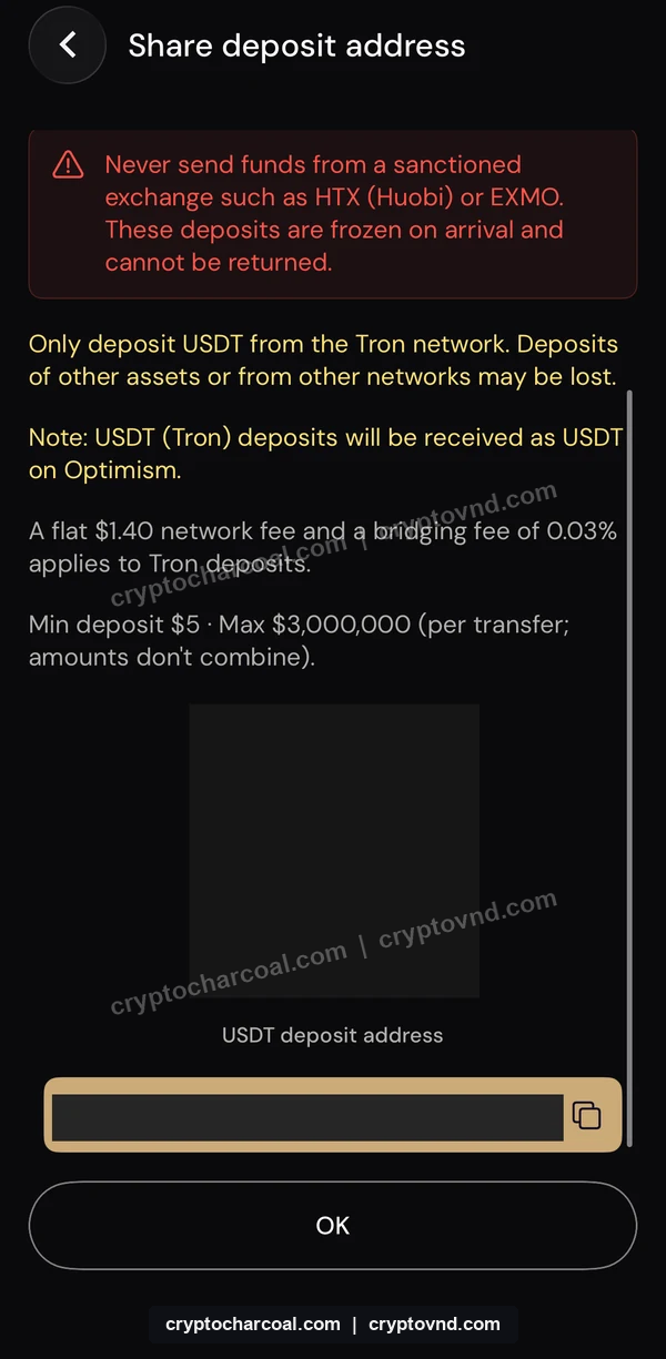 이더파이 Tron USDT 수취 경로의 고정 1.40달러와 0.03퍼센트 비용